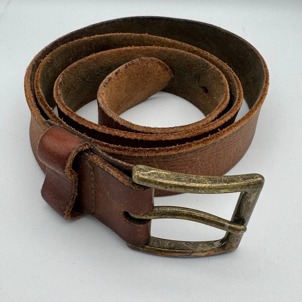 Bison Designs Brown Leather Belt Mens 38 Handcrafted USA Brass Buckle 1.5in Wide